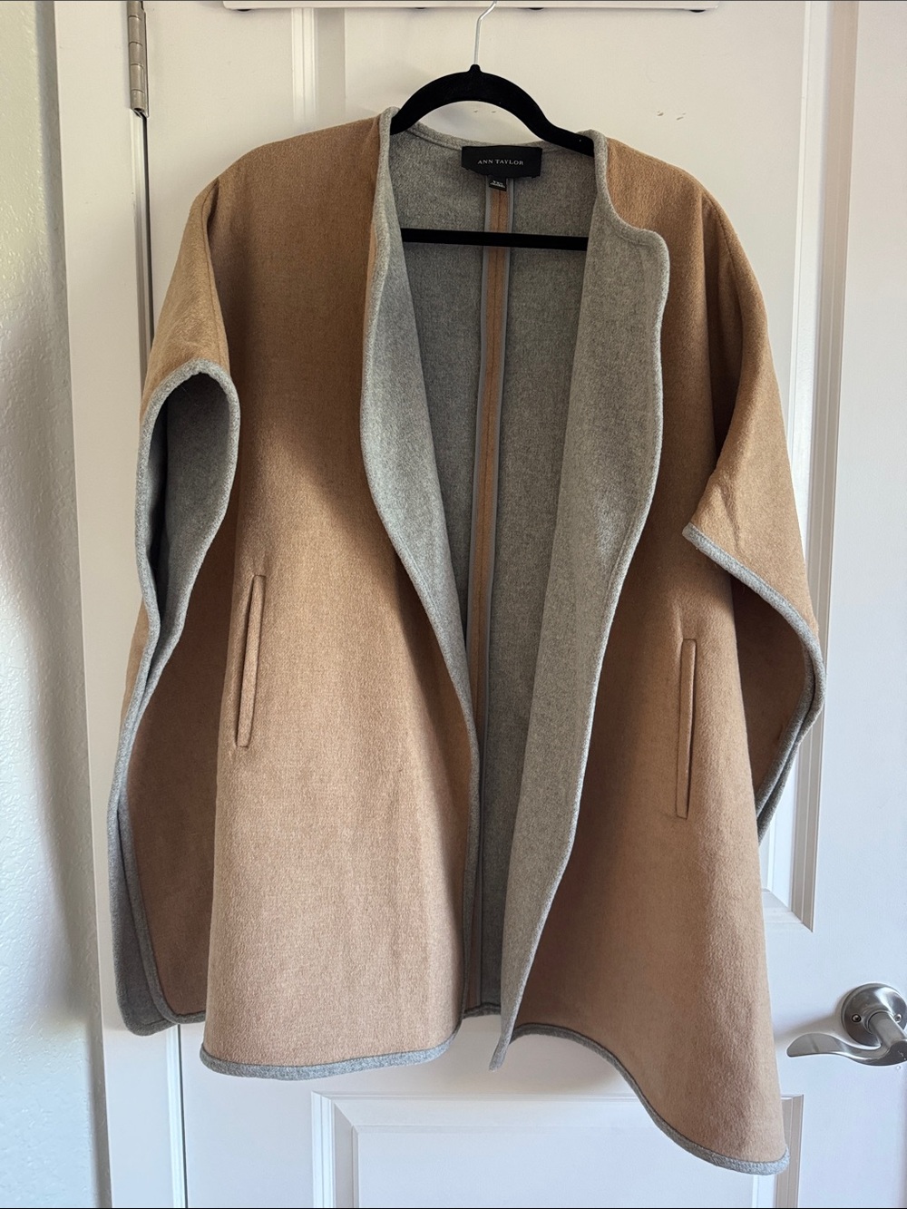 Ann Taylor Camel and Gray Reversible Cape Coat